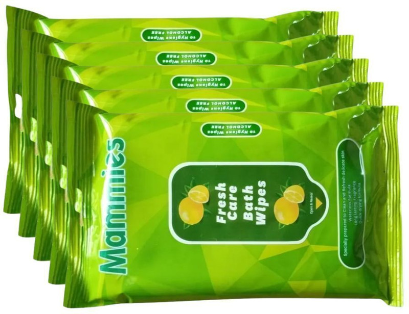 mammies Fresh Care Adult Bath Wipes|50 count|10 wipesx5 pack|Alcohol&Paraben free| XL(50 Wipes)