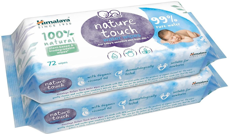 HIMALAYA Nature Touch Water Baby Wipes | 99% Pure Water | For Sensitive Skin (72 Wipes)(2 Wipes)