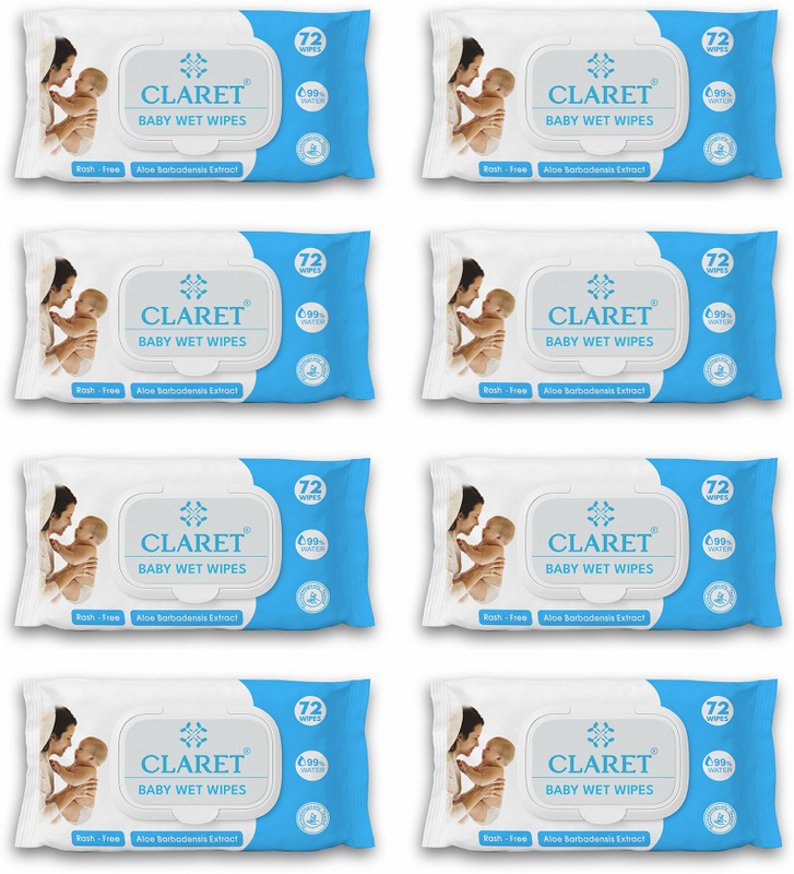CLARET Baby Wet Wipes | 72 Wipes Per Pack | Rash-Free & Gentle on Skin | Pack of 8(576 Wipes)