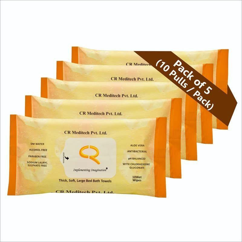 CR Meditech Premium Refreshing Wet Bed Bath Wipes For Adult Patients (5x10 = 50 Wipes)(50 Wipes)