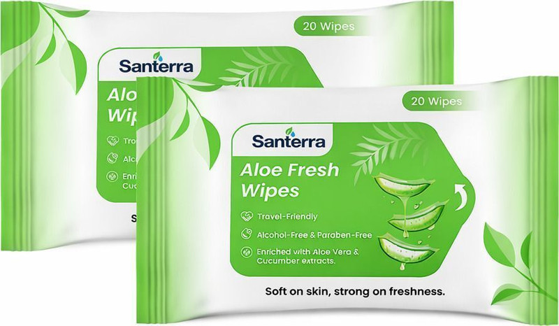 Santerra Refresh Wet Wipes Enriched with Natural Aloe Vera Essence pack 2 (60 Wipes)(2 Wipes)