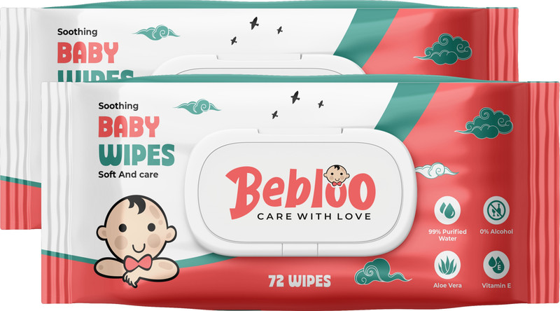 TOOBIL Bebloo Baby Wipes ( care with love ) Pack of 2 (144 Wipes)(2 Wipes)