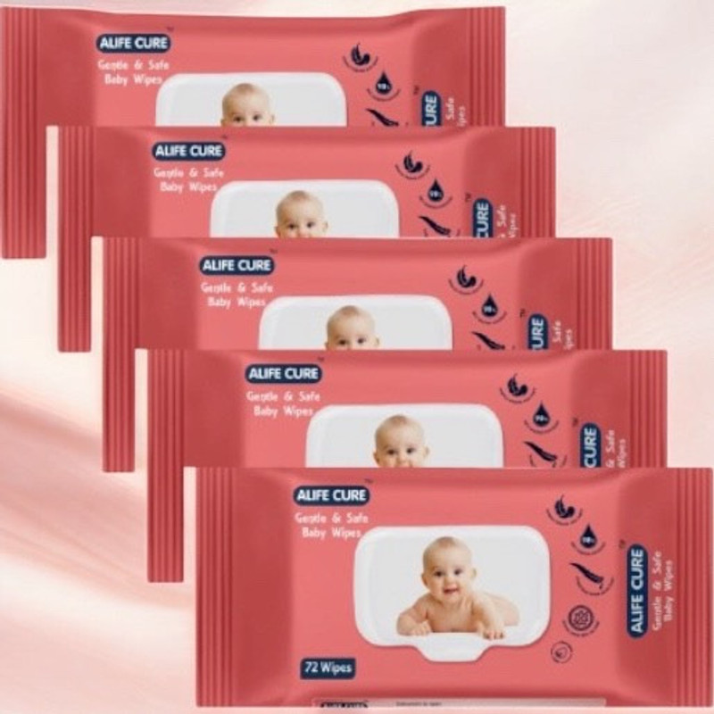 ALIFE CURE Soft Cleansing Baby Wipes with Lid, 72 Wipe x Pack of 5- 360 Wipes, Extra Thick(5 Wipes)