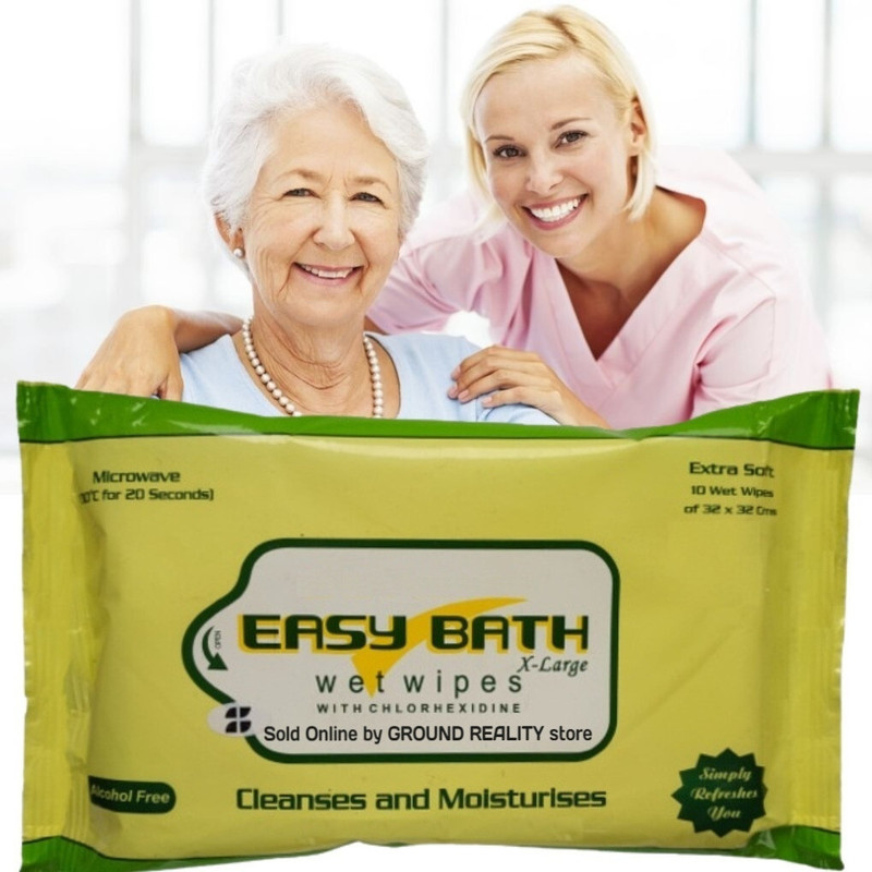 easy bath Wet Wipes (120 pcs) 12 Packs +12 FREE Disposal Bags 10 Pulls/Pack– 32x32cm Size(12 Wipes)