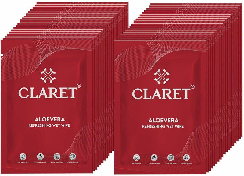 CLARET Aloe Vera Refreshing Wet Wipe | Pre-Moistened | Ultra Soft on Skin | Pack of 50(50 Wipes)