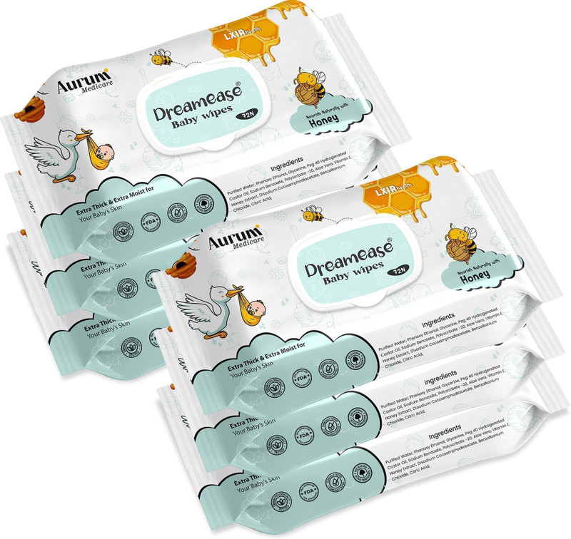 Dreamease Soft & Nourishing Baby Wipes with Honey | Alcohol-Free & pH Balanced, (432 pcs)(6 Wipes)