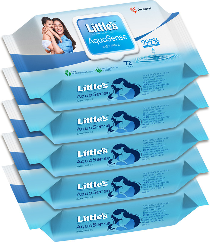Little's AquaSense Baby Wipes | Made of 99.9% Purified water | Unscented | Aloevera(360 Wipes)