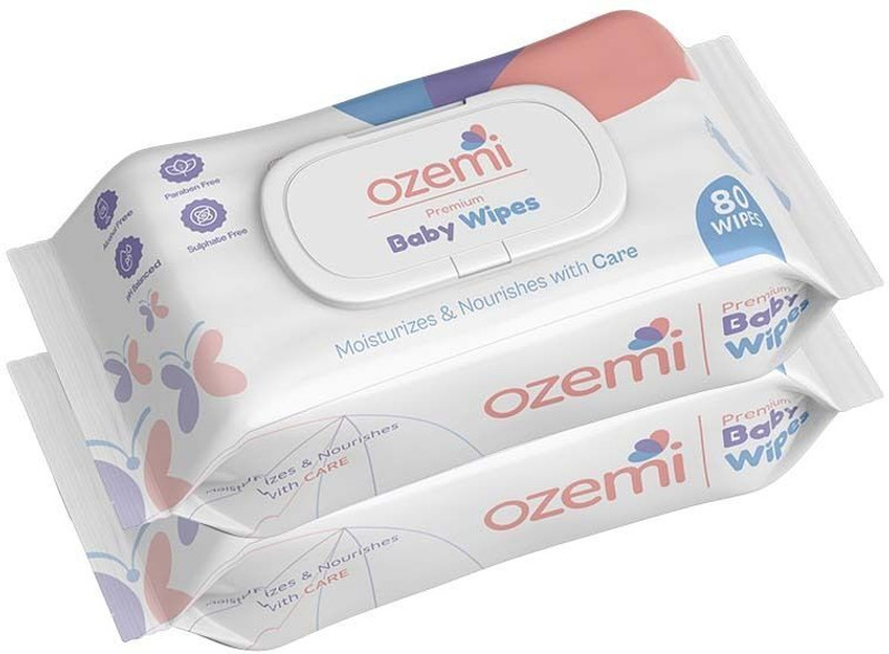 Ozemi Baby Wipes Extra Thick with Aloe Extract and Plant Based Fabric | Pack of 2 -(160 Wipes)