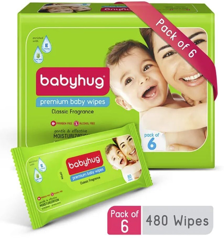 babyhug Classic Fragrance Wipes-Pack of 6(480 Wipes)