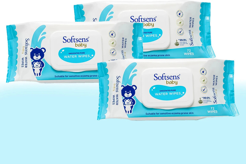 Softsens 99.9% Pure Water Wipes (72 Wipes, Pack of 3)(216 Wipes)