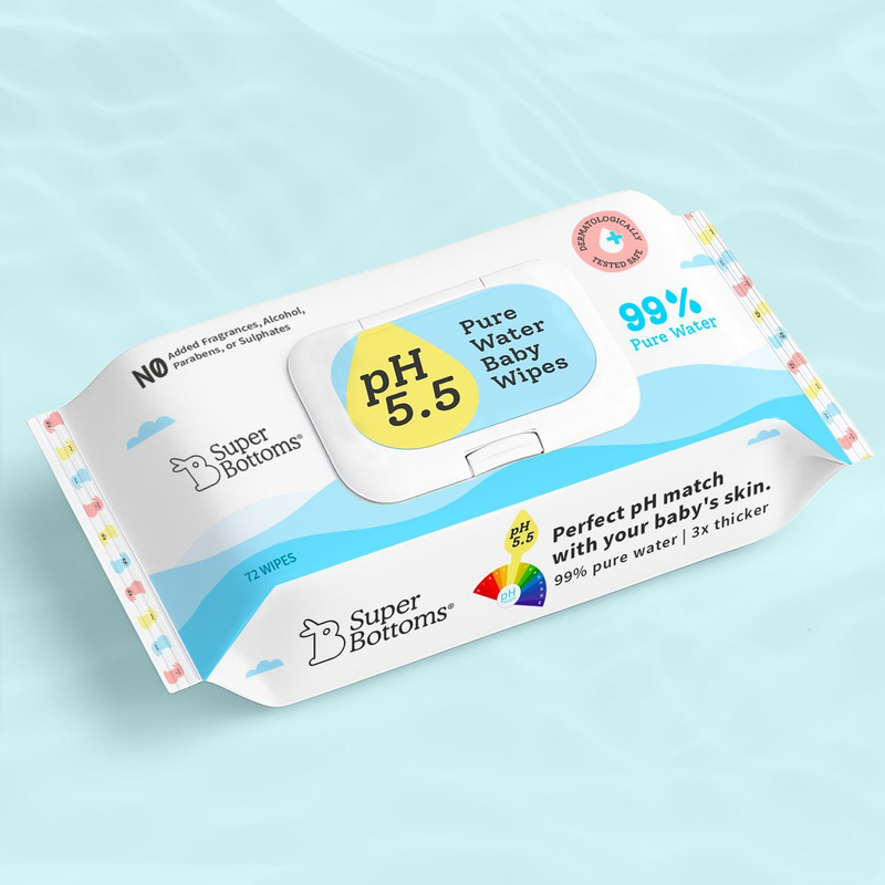 Superbottoms 99% Pure Water Baby Wipes for Newborn - Skin-Friendly | 5.5pH Formula -Pack of 1(72 Wipes)