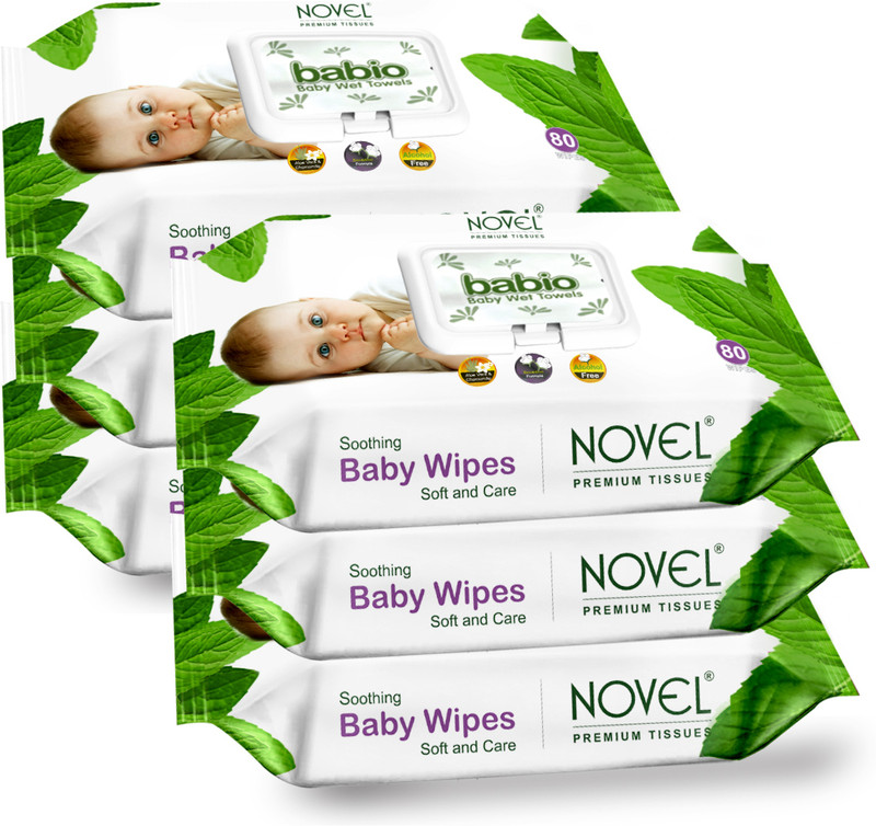 babio NOVEL Baby Wipes 80 Sheets pack of 6 | with Lid(480 Wipes)