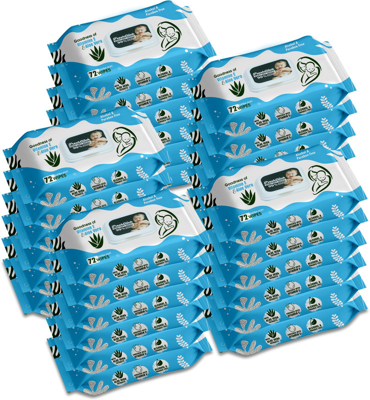 FRESHCLICK Baby Wet Wipes Pack of 30 (72 Each) | Aloe Vera Extract | Vitamin E(2160 Wipes)