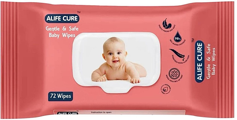 ALIFE CURE Wet Wipes for Baby Skin with Aloe Vera 72Pcs, Pack of 1, Pack With Lid