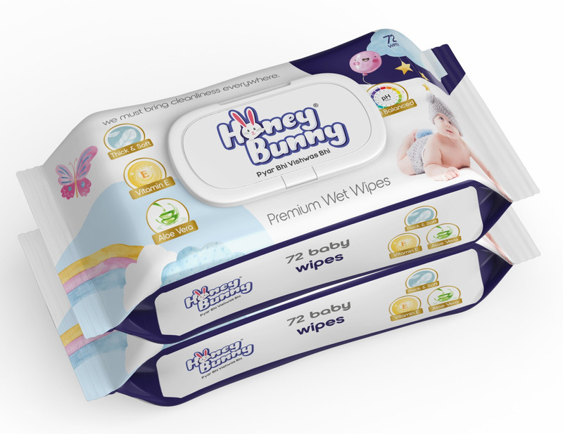 HONEY BUNNY Premium Wet wipes with aloe vera & Vitamin E (144 Wipes) Pack of 2(144 Wipes)