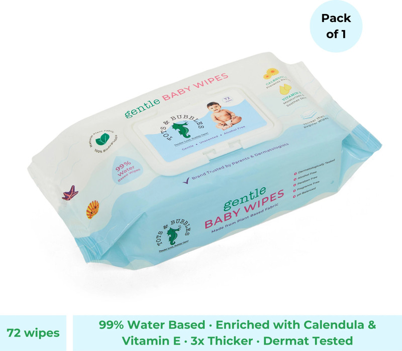 Tots & Bubbles Baby Wet Wipes with lid, Alcohol free, Natural plant fabric(72 Wipes)