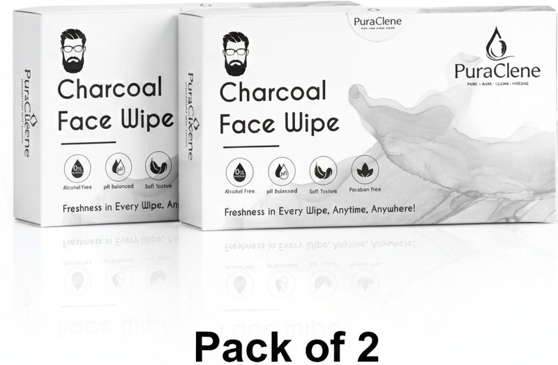 puraclene Charcoal Face Wipes for Men – Oil Control, Deep Cleansing & Travel-Friendly(100 Wipes)