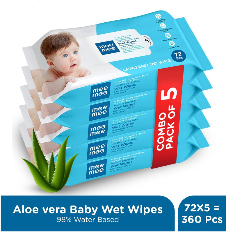 MeeMee Caring Baby gentle Wet Wipes with Aloe Vera (72 pcs)(5 Wipes)
