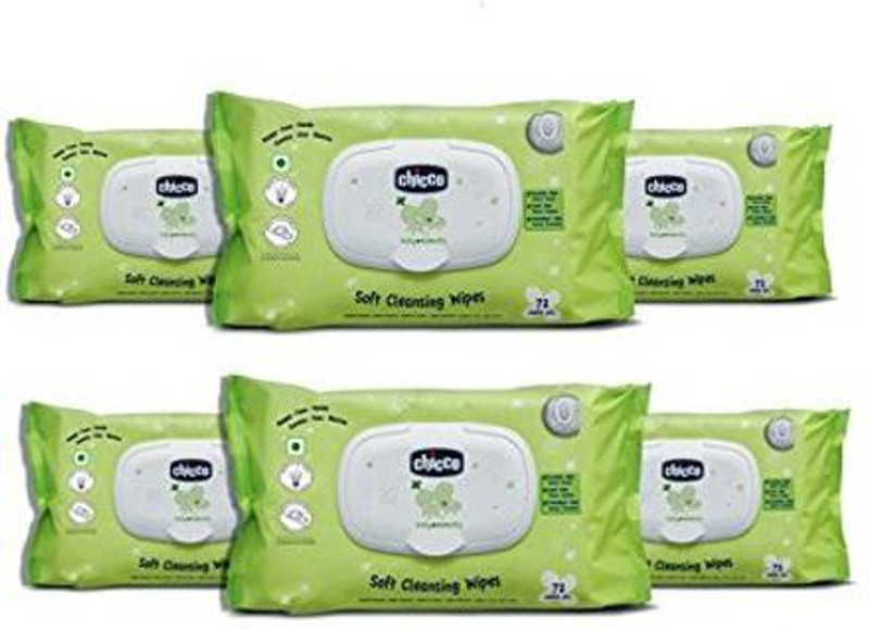 Chicco Baby Wet Wipes, Fliptop Pack ( 72 Sheets Per Pack)(pack of 6)(6 Wipes)
