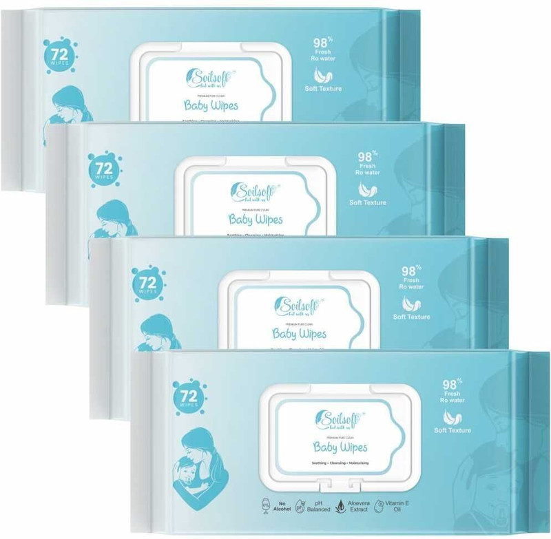 Soil Soft Baby Wet Wipes With 98% Fresh Mineral Water And Soft Texture(4 Wipes)