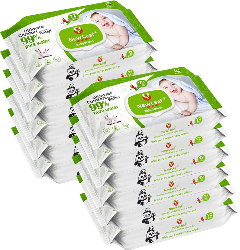 Newleaf Premium Baby Wipes | 99% Pure Water, Aloe Vera & Glycerine with Lid, Pack of 12(864 Wipes)