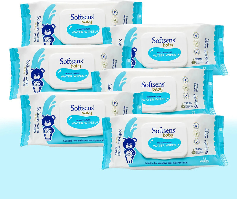 Softsens 99.9% Pure Water Wipes | Pure Aloe Vera Extract Wipes For Babies (Pack of 6)(432 Wipes)
