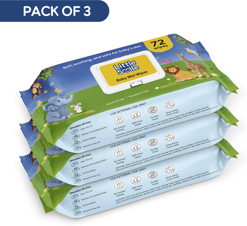 Little Smile Baby Wipes – Soft, Safe & Gentle Care | Pack of 3 | 72 Wipes(216 Wipes)