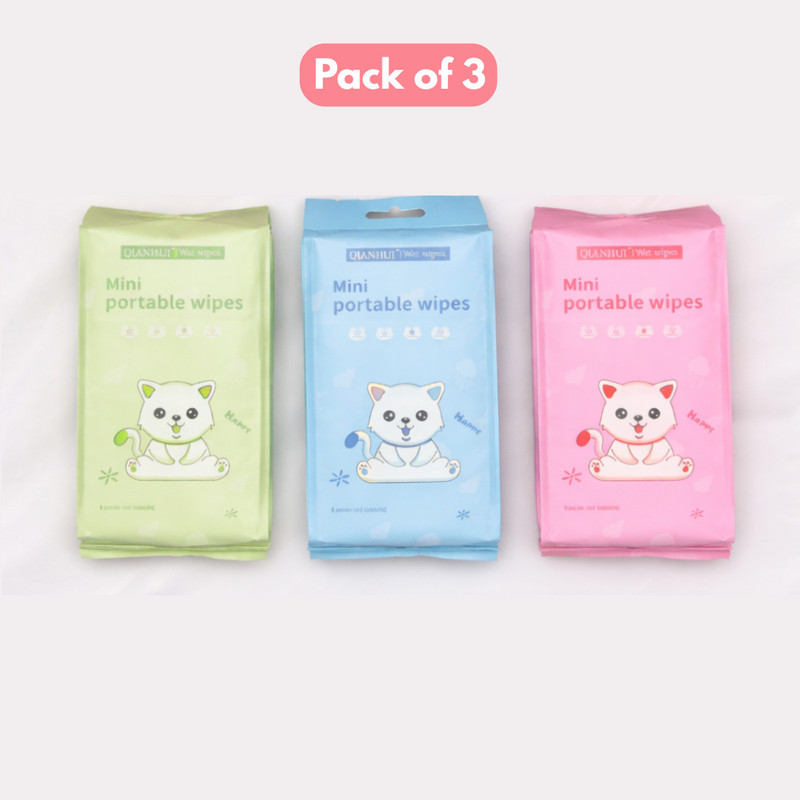 RADKRIVA Mini Baby Wet Wipes | 64 Wipes x 3 Pack | Total 164 Wipes(3 Wipes)