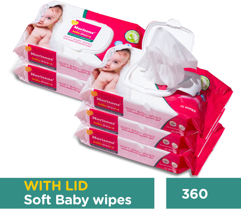 Morisons Baby Dreams Baby Wipes 72's Combo with lid - Pack of 5(360 Wipes)