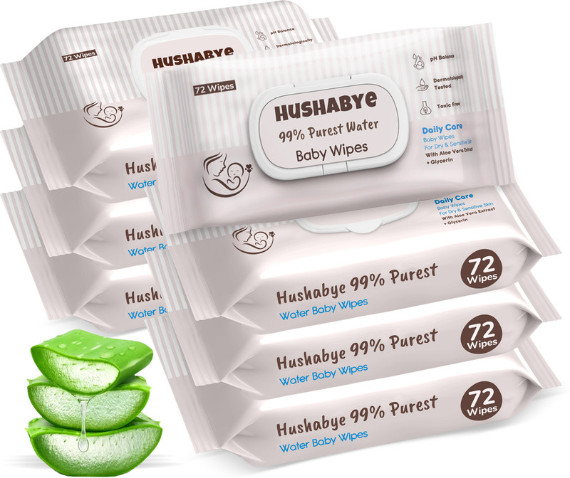 Hushabye Premium Soft Baby Wipes with Aloe Vera Rash-Free 72 Wipes Each Pack Pack of 7(504 Wipes)
