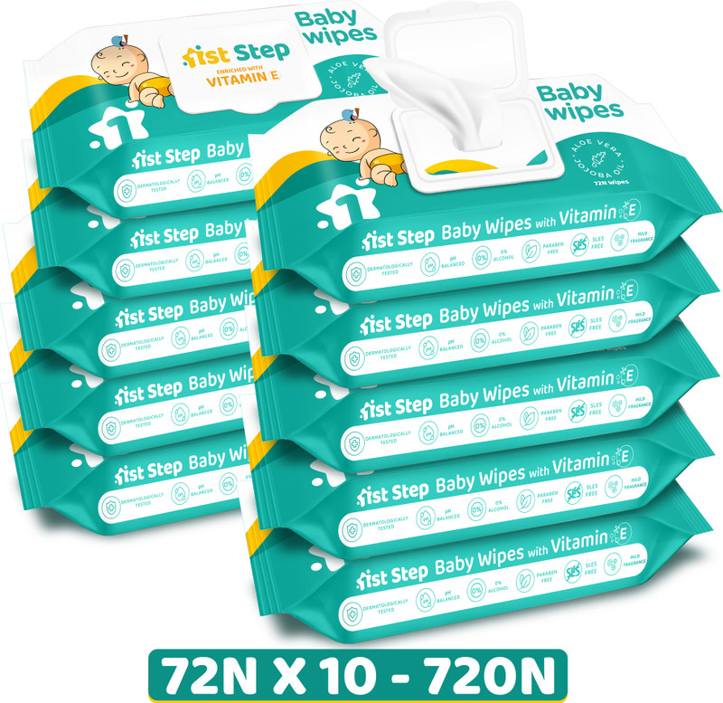 1st Step Baby Wet Wipes With Lid Enriched With Aloe-Vera And Jojoba Oil(Pack of 10)(720 Wipes)