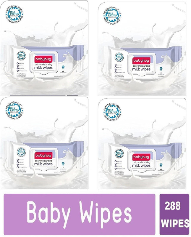 babyhug Daily Moisturising Milk Wipes - 72 Pieces (PACK OF 4)(288 Wipes)