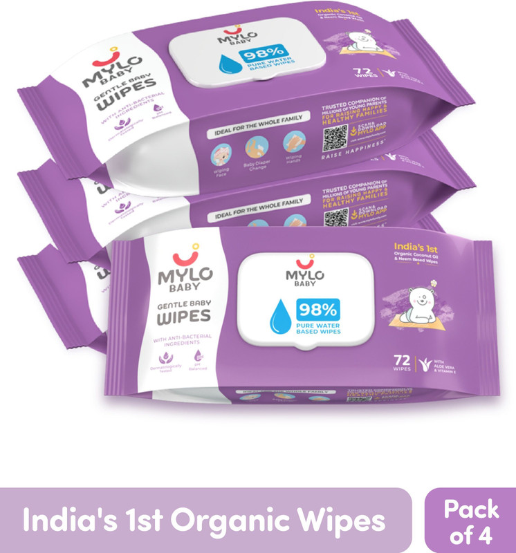 MYLO Baby Gentle Wipes with Coconut & Neem, Thick & Soft, Anti-bacterial, With Lid(288 Wipes)