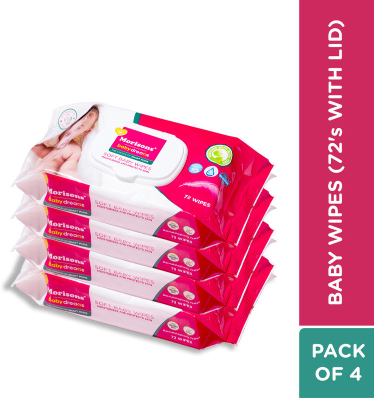 Morisons Baby Dreams Baby Wipes 72's Combo with lid - Pack of 4(288 Wipes)