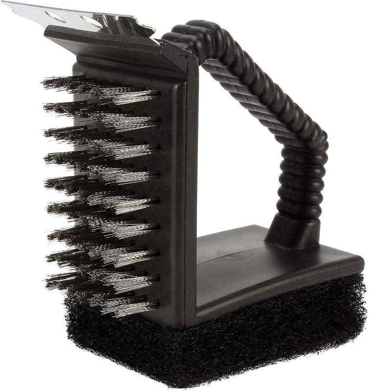 lOMESH 3 in 1 BBQ Grill Cleaning Brush with Scraper with Steel Wire Cleaning Bristles Stainless Steel Flat Pastry Brush
