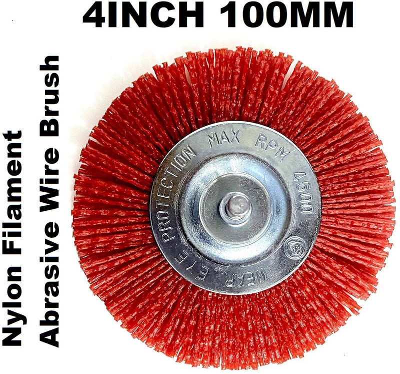 REIOENT Nylon Wheel Brush Flat Type 100mm 4" Red Wheel Brush Wheel Brush(Pack of 1)
