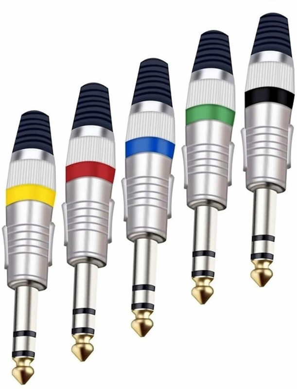GoodsBazaar 5pc 1/4" 6.35mm Male Stereo Connector Headphone Microphone Pin Audio Jack Plug Straight XLR Patch Cable(6 cm in Length)