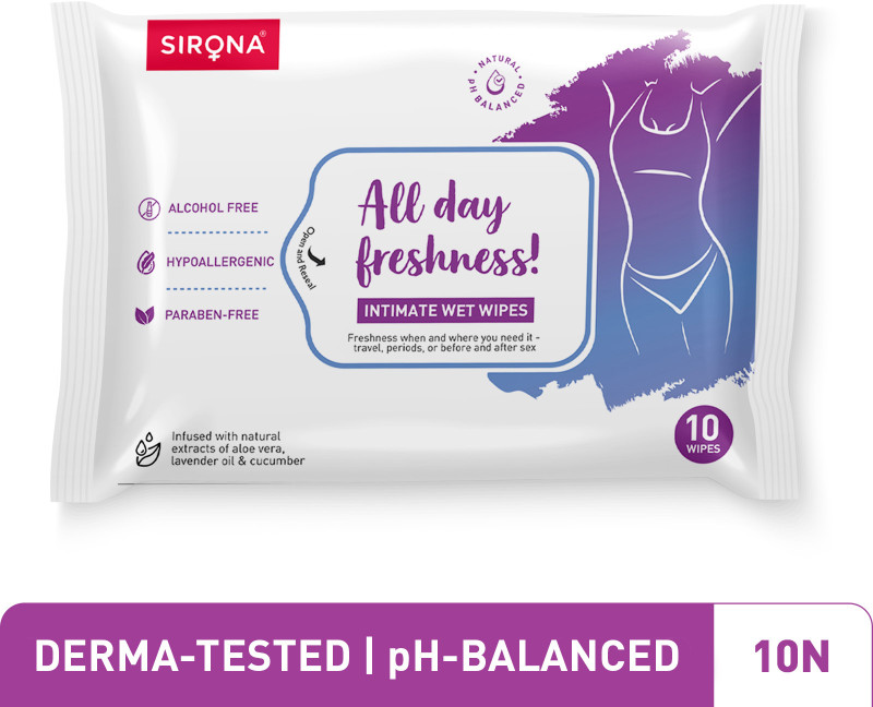 SIRONA Intimate Wet Wipes - 10 Wipes (1 Pack - 10 Wipes Each) Intimate Wipes(10 Sheets, Pack of 1)