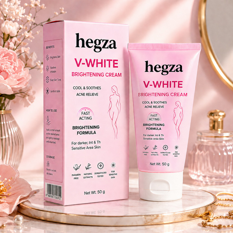 Hegza V-White Advanced Brightening Cream – Radiant & Even-Tone Skin Formula Intimate Cream(50 g)
