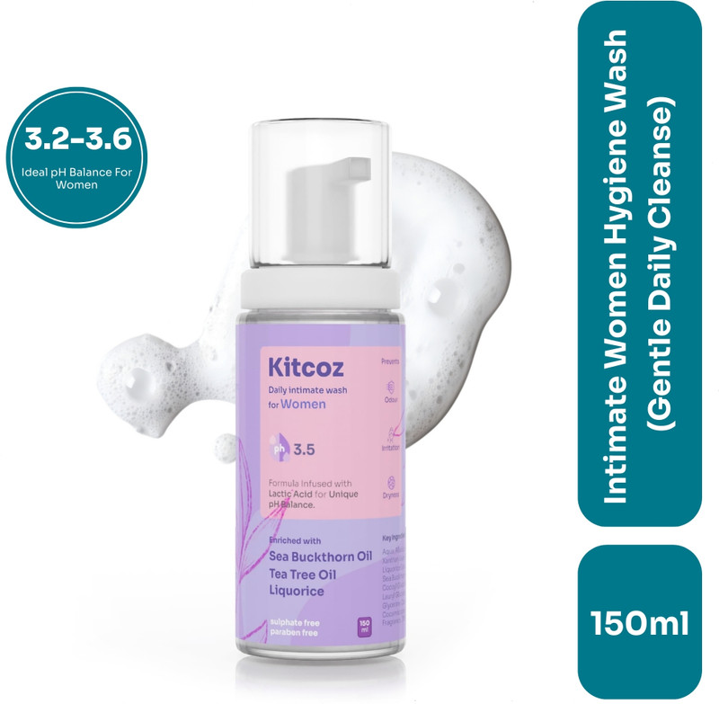Kitcoz Intimate Wash For Women To Prevent Drying, Itching, Odour & Infections - Intimate Foam(150 ml, Pack of 1)