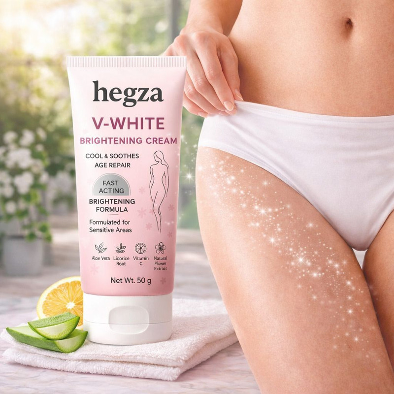 Hegza V-White Brightening Cream for Sensitive Areas with Aloe Vera & Vitamin C Intimate Cream(50 g, Pack of 1)
