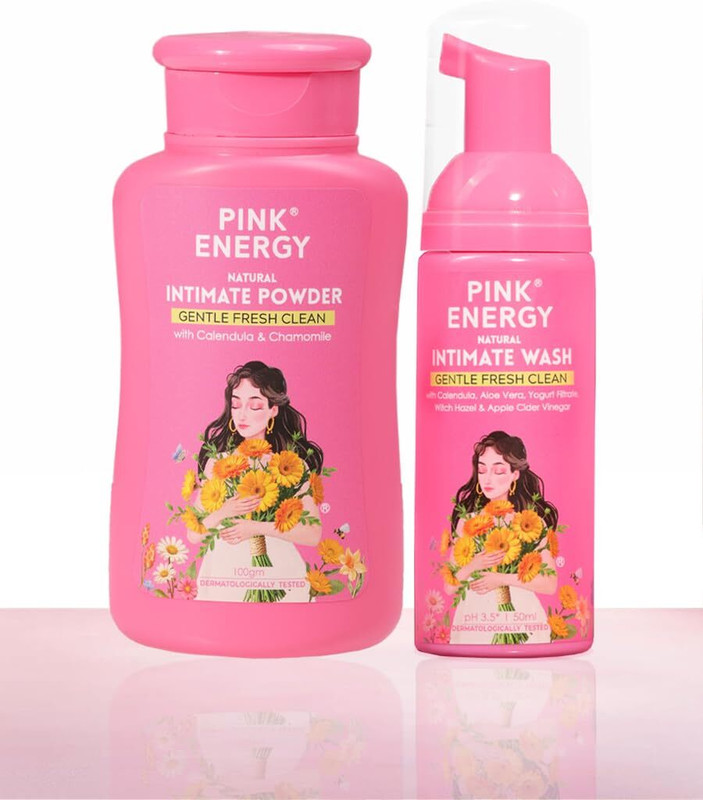 Pink Energy Calendula Comfort Duo Calendula Wash 150ml, Natural Intimate Powder 100gm Intimate Wash(250 g)