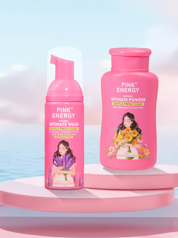 Pink Energy Calm & Comfortable Duo Natural Intimate Powder 100gm Lavender Wash 50ml Intimate Wash(150 ml, Pack of 2)