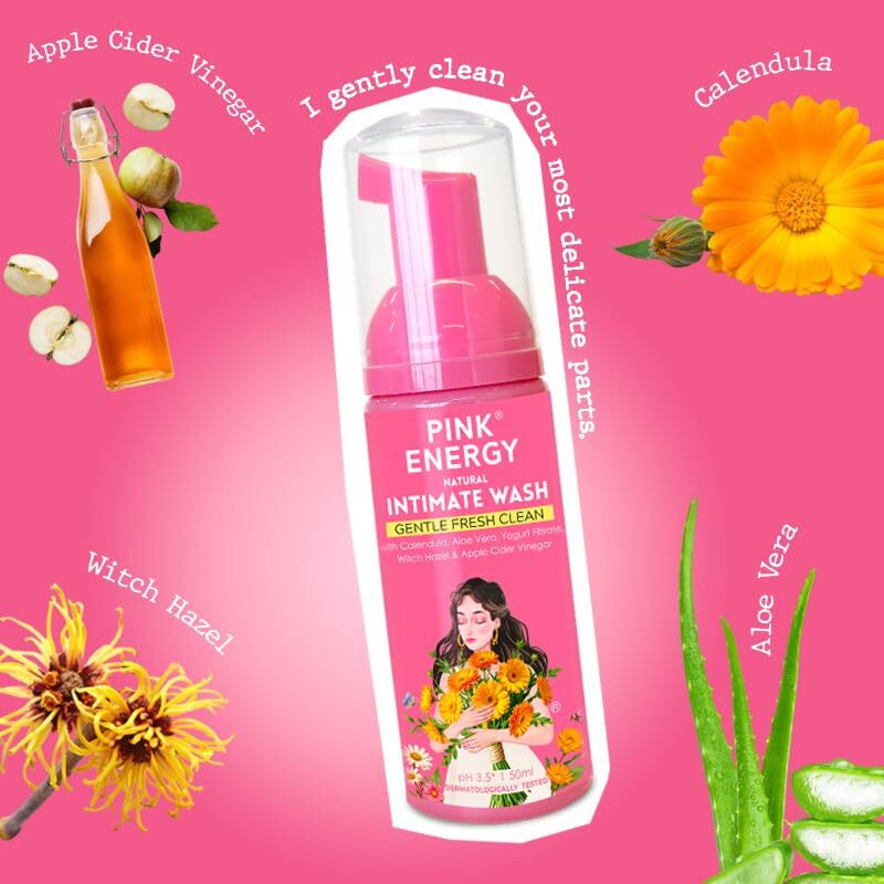 Pink Energy Intimate Wash + Odour-Control Spray Combo | pH-Balanced Feminine Cleanser Intimate Spray(100 g, Pack of 2)