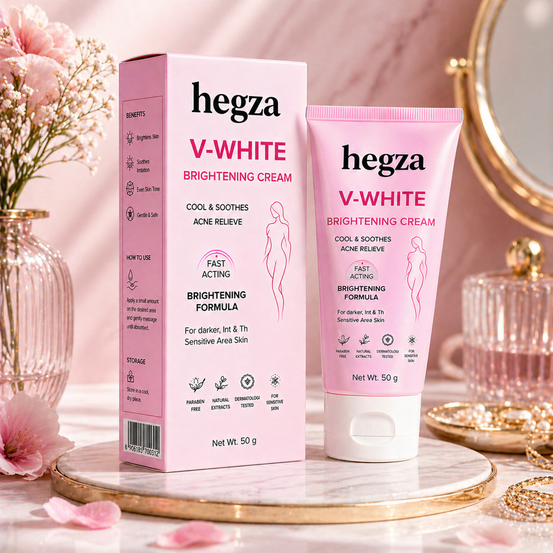 Hegza V-White Cream for Sensitive Skin | Acne Relief & Skin Brightening Solution Intimate Cream(50 g)
