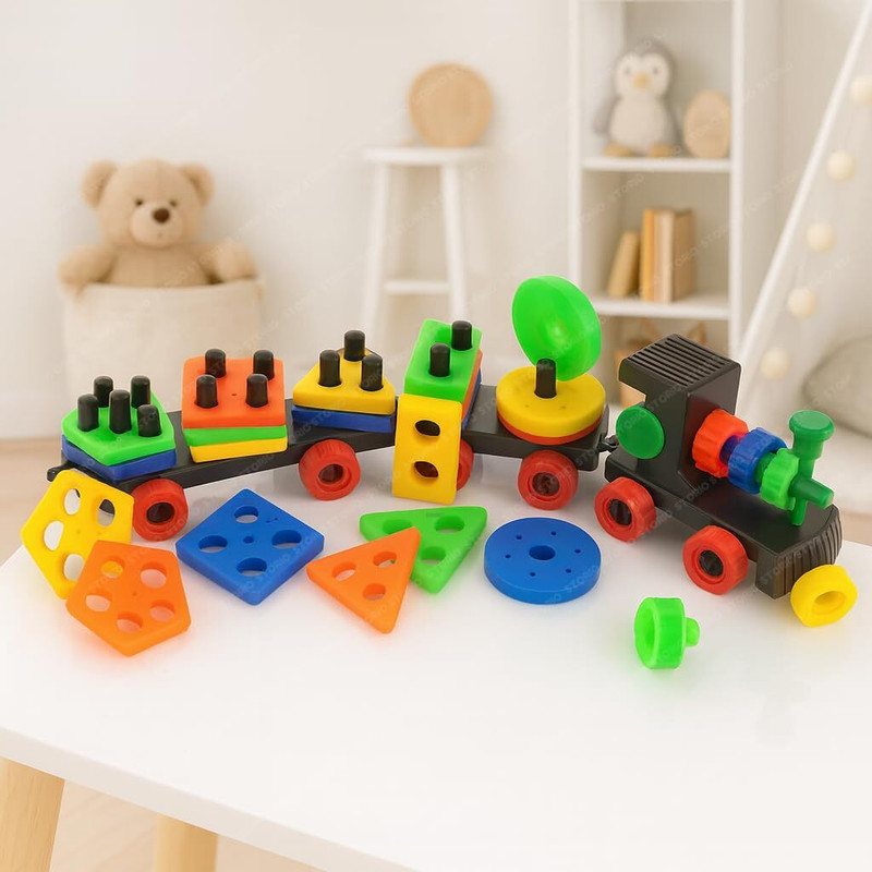 TOYZAA Geometric Train Blocks Shape Sorting & Colour Stacking Toys for Preschool Kids(Multicolor)