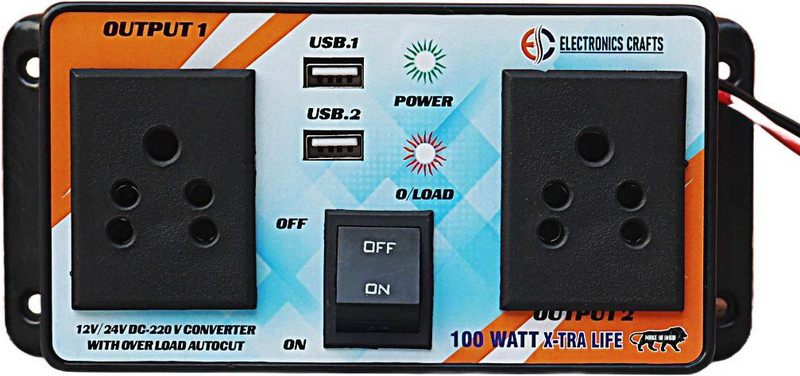 Electronics Crafts 12/24 to220volt 100watt dc to ac converter with dual usb and overload protection Worldwide Adaptor(Black)