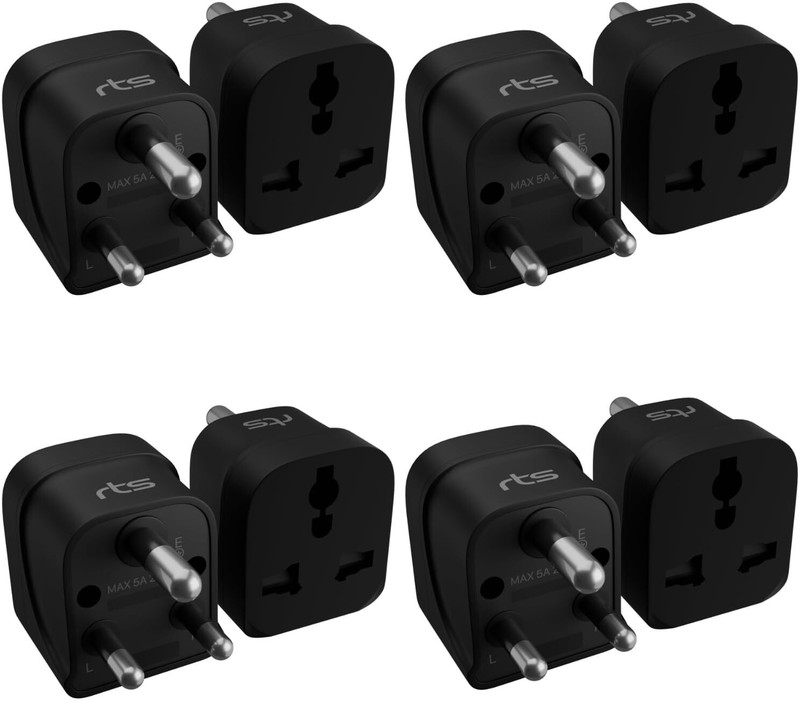 RTS India Adapter Universal Fast Charging Adapter Plug Type D(4 Pack) | Worldwide Adaptor(Black)