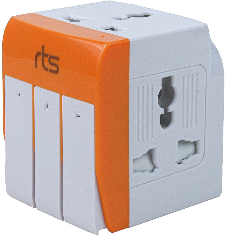 Jihaan Three Pin Plug with indivisual switch with LED indicator Worldwide Adaptor(Orange)
