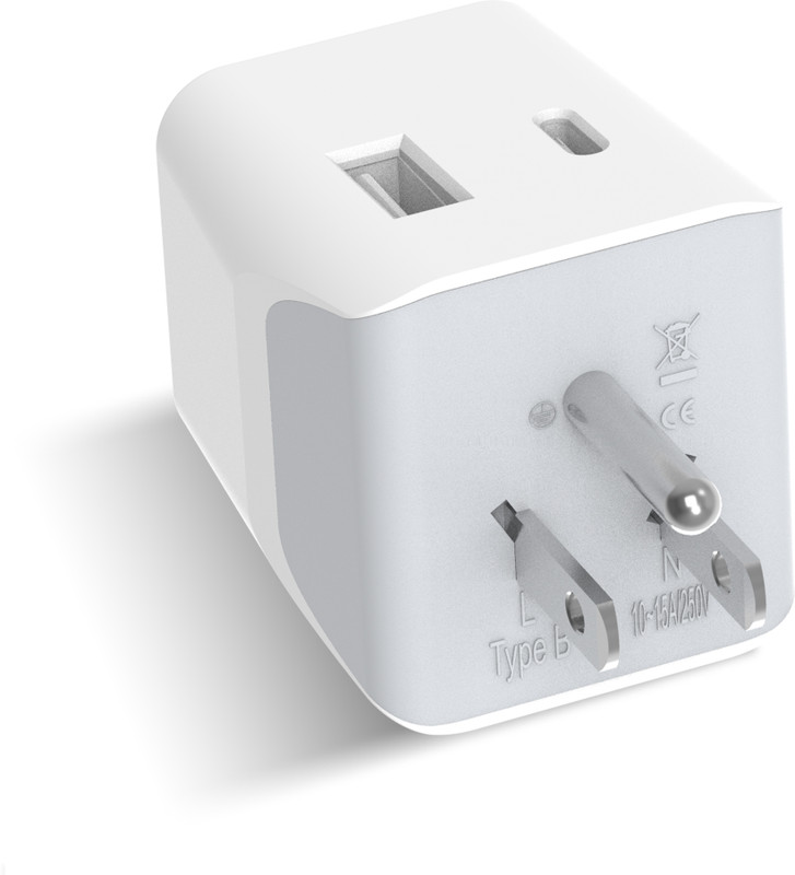 Ceptics Travel Adapter Type B India to USA, Canada & More, 1 USB-C, 1 USB, CE Certified Worldwide Adaptor(White)